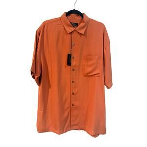 Fonte Men's Coral Orange Washable Silk Button-Down Shirt L